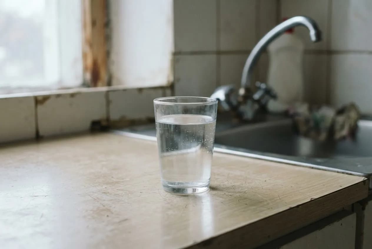 Klaas selget kraanivett köögis vana kroomkraani ees